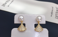 89 Natural freshwater pearl earrings simple and fashionable small dance skirt micro inlaid zircon pearl earrings