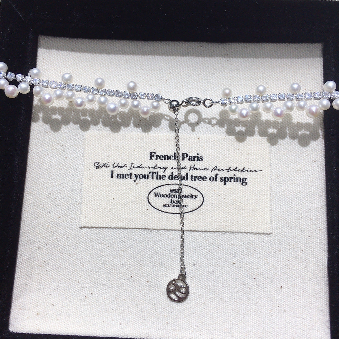 49 Hand-woven Pearl Bracelet, Natural Freshwater Pearl Bracelet for Women, Sparkling Zirconium Bracelet