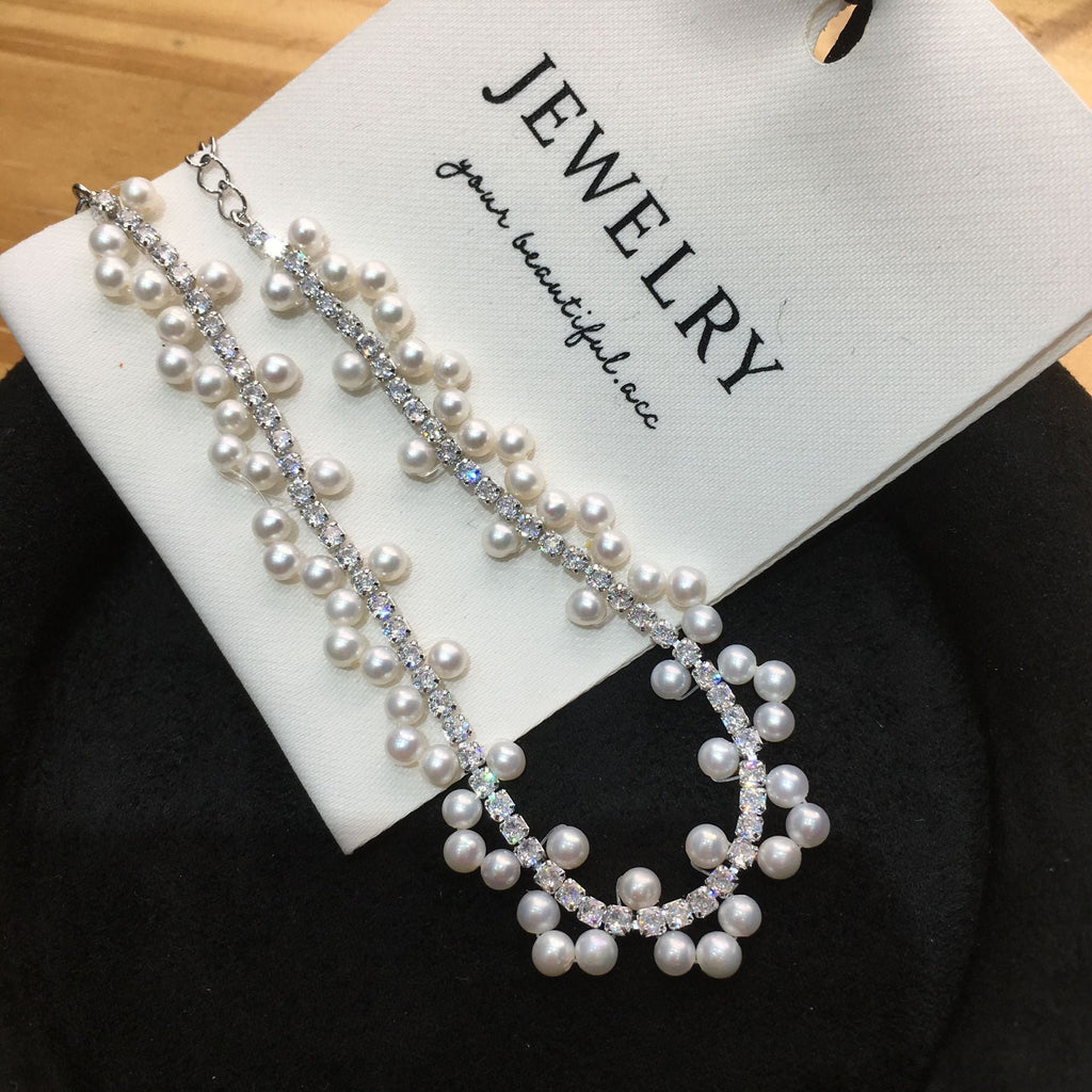 49 Hand-woven Pearl Bracelet, Natural Freshwater Pearl Bracelet for Women, Sparkling Zirconium Bracelet