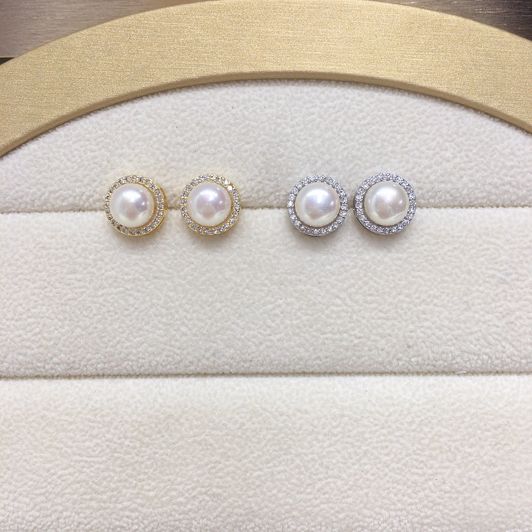 85 Grade High-Gloss Flawless Micro-Inlaid Zircon Round Natural Freshwater Pearl Pendant Earring Ring Set Gift