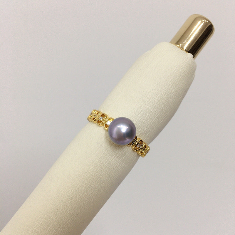 69 Natural freshwater pearl ring Opening ring Fashionable hot selling style Women's ring sparkling small light bulb pearl jewelry