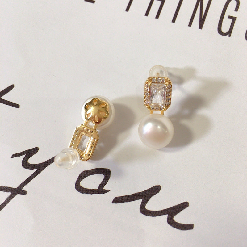 97 Natural Freshwater Pearl Earrings for Women Hexagonal Star Micro-inlaid Zircon Pearl Earrings Natural Seashell Mother-of-Pearl Earrings