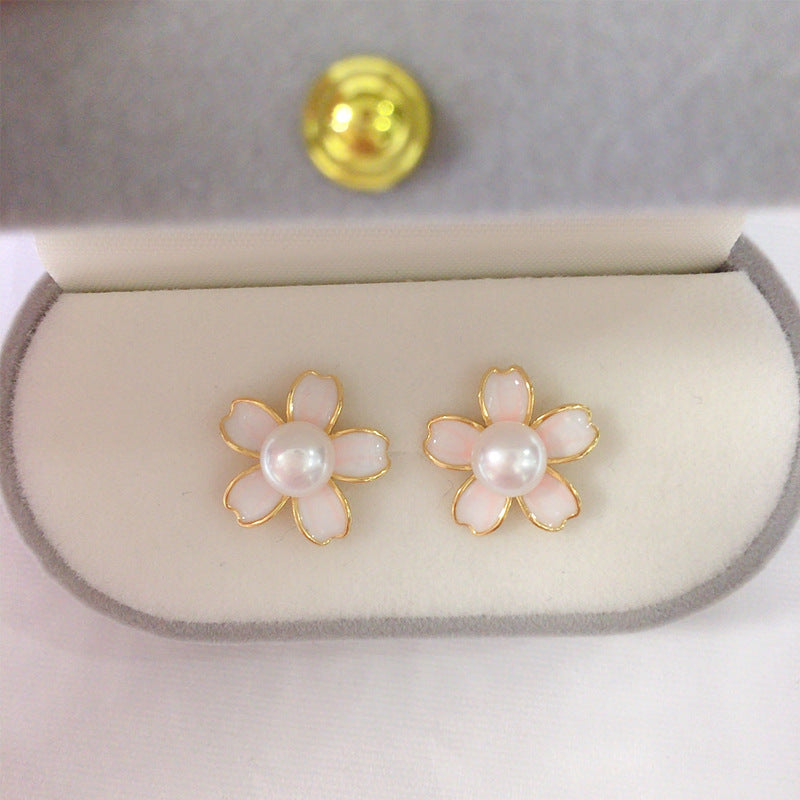 99 Natural Freshwater Pearl Earrings Women Sweet Cherry Blossom Powder Drip Oil Pearl Earrings