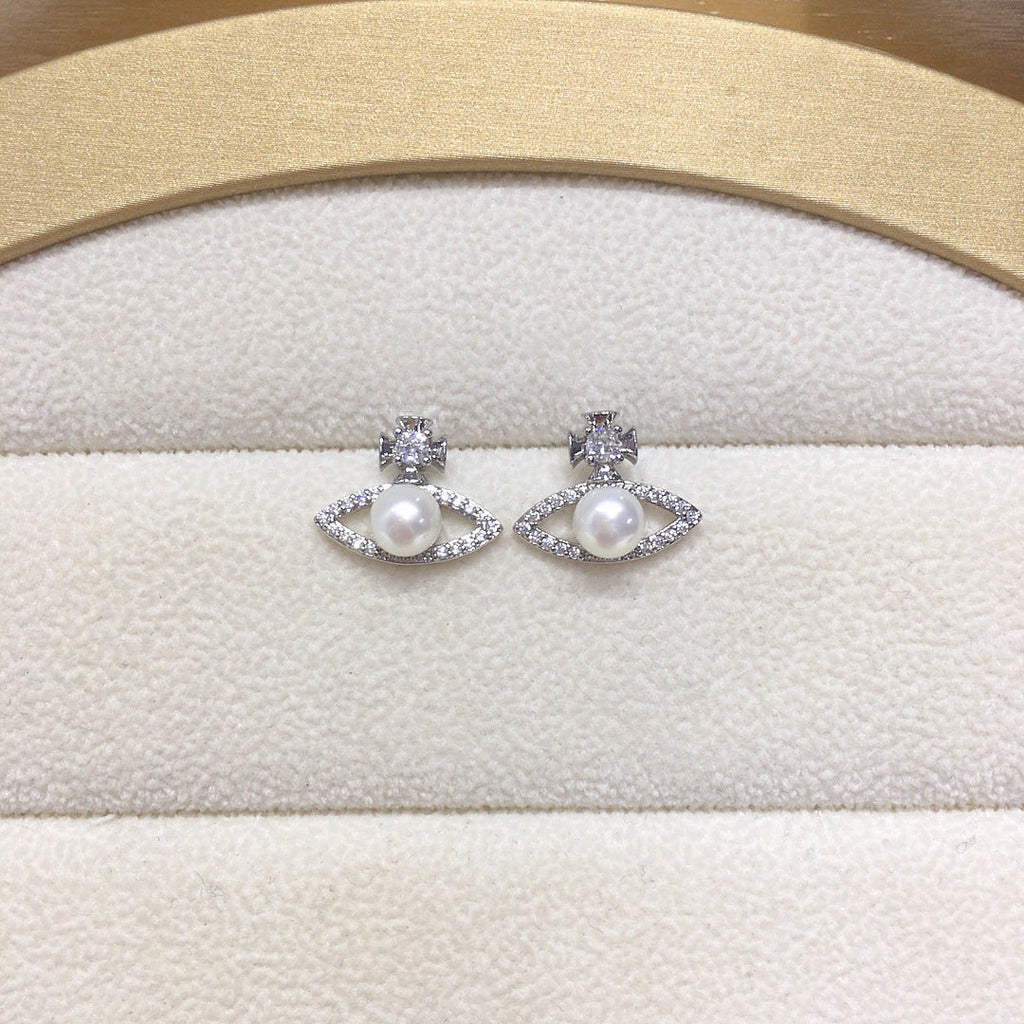 90 Natural freshwater pearl earrings fashionable simple micro inlaid zircon pearl earrings jewelry