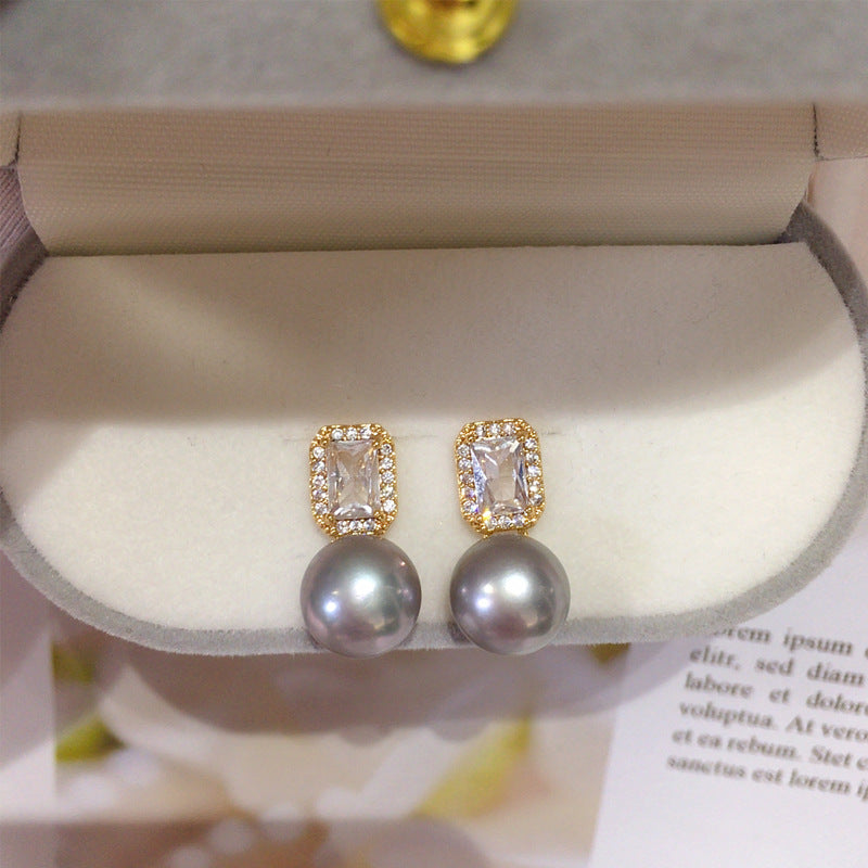 97 Natural Freshwater Pearl Earrings for Women Hexagonal Star Micro-inlaid Zircon Pearl Earrings Natural Seashell Mother-of-Pearl Earrings