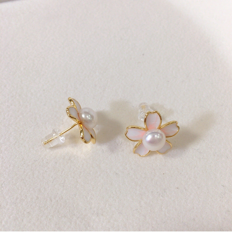 99 Natural Freshwater Pearl Earrings for Women, Sweet Cherry Blossom Pink Drop Oil Pearl Earrings