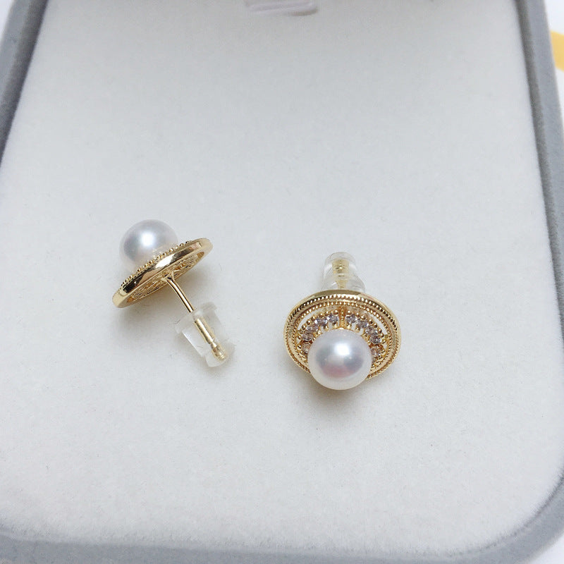 96 Natural Pearl Pendant Earrings Simple Round Freshwater Pearl Set Jewelry Retro Fashion Jewelry