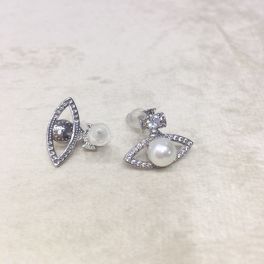90 Natural freshwater pearl earrings fashionable simple micro inlaid zircon pearl earrings jewelry