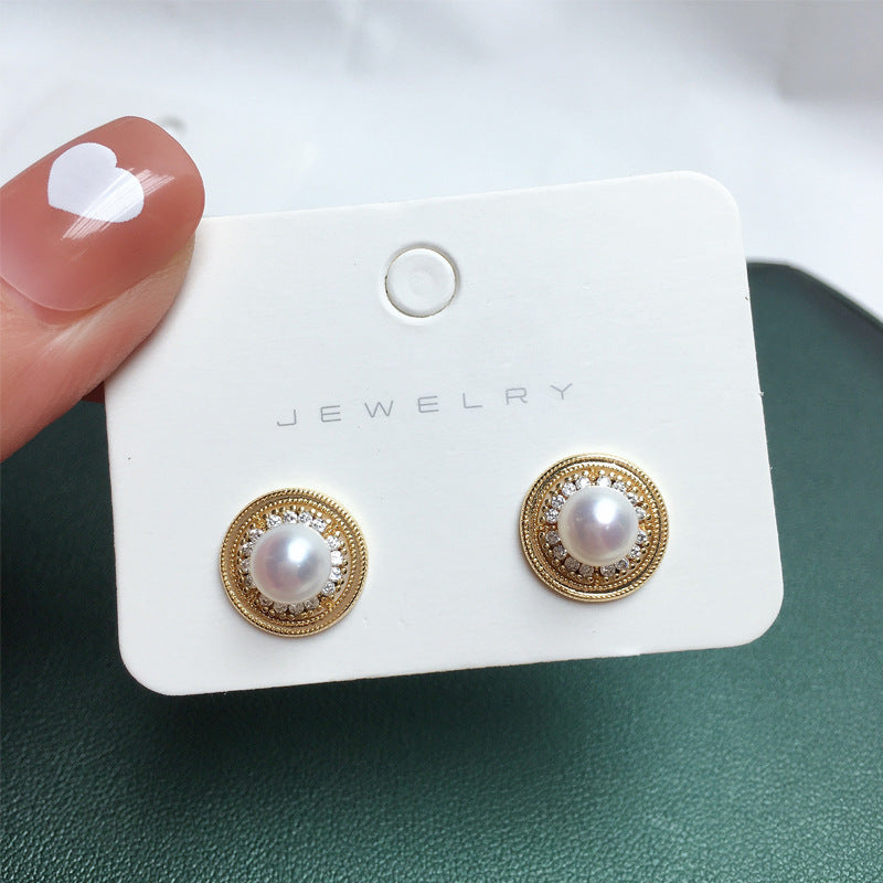 96 Natural Pearl Pendant Earrings Simple Round Freshwater Pearl Set Jewelry Retro Fashion Jewelry