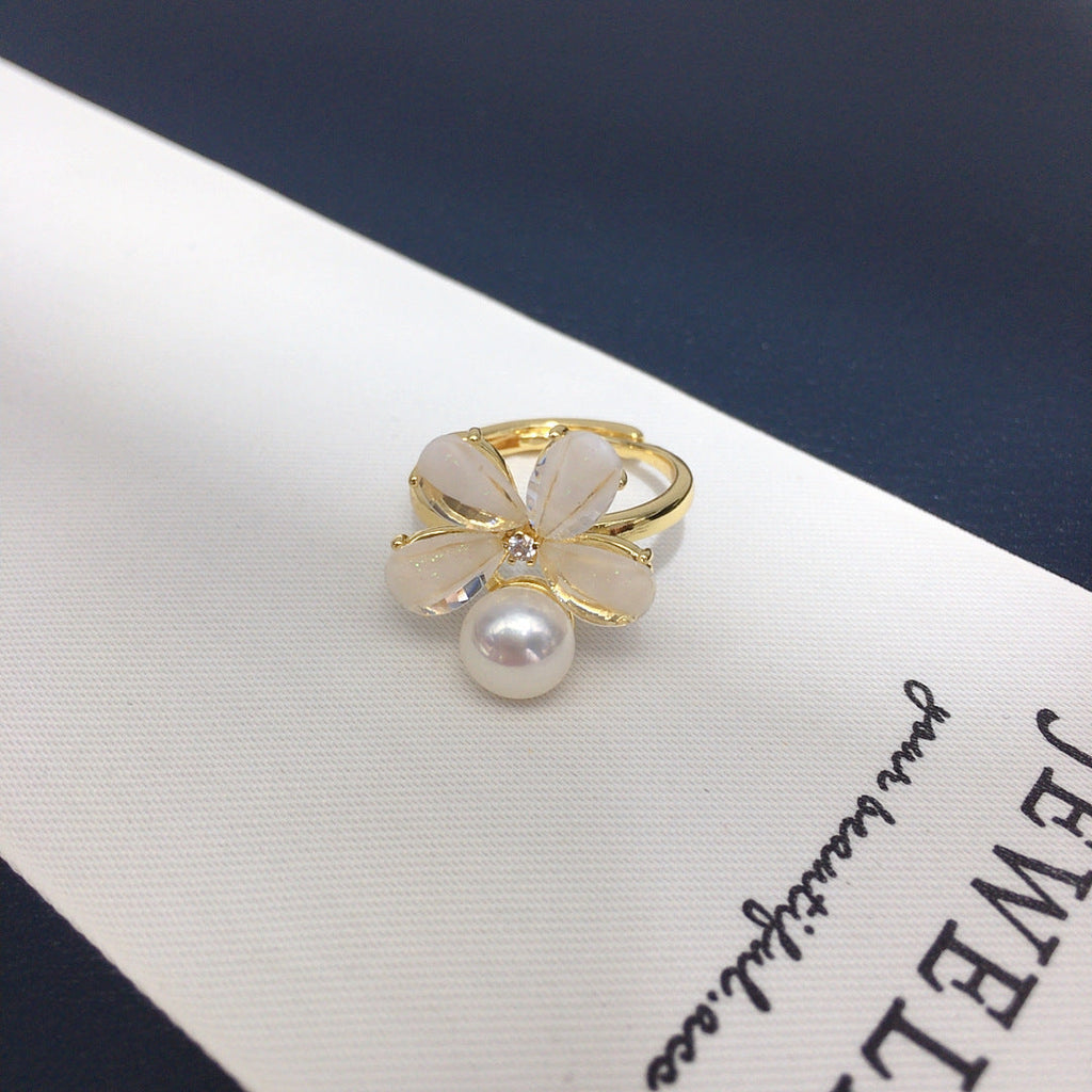 93 Natural Freshwater Pearl Pendant Ring Earrings Fresh Small Flowers Natural Freshwater Pearl Jewelry Set Simple Premium Gift