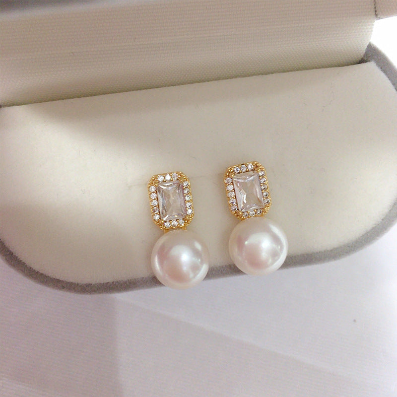 97 Natural Freshwater Pearl Earrings for Women Hexagonal Star Micro-inlaid Zircon Pearl Earrings Natural Seashell Mother-of-Pearl Earrings