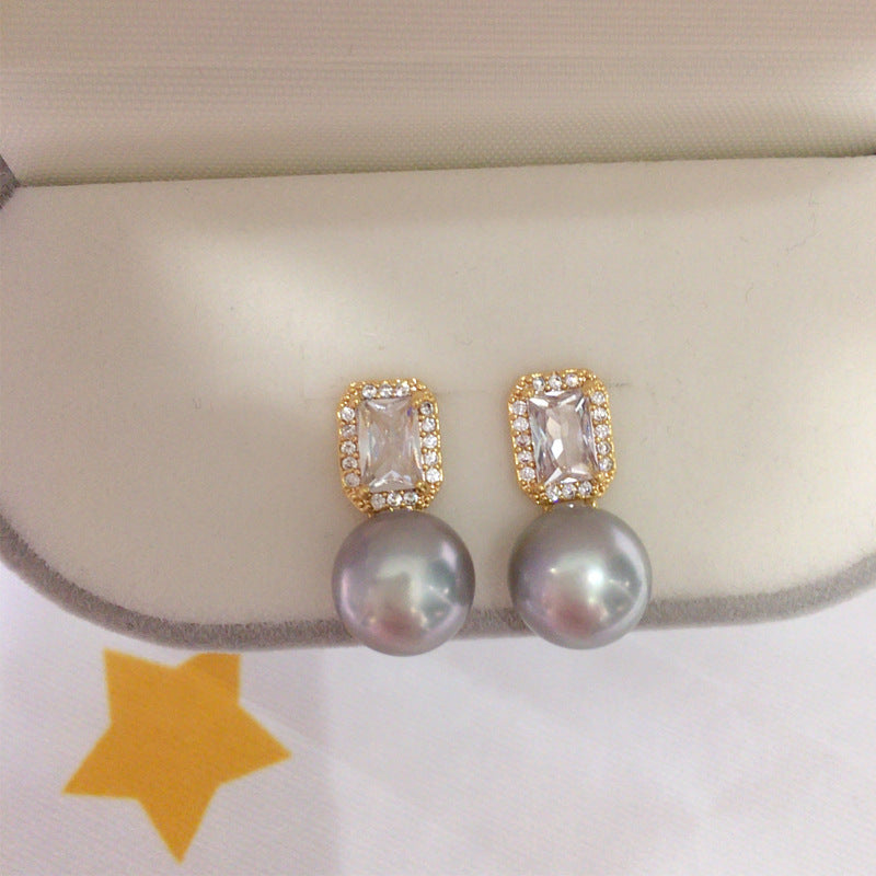 97 Natural Freshwater Pearl Earrings for Women Hexagonal Star Micro-inlaid Zircon Pearl Earrings Natural Seashell Mother-of-Pearl Earrings