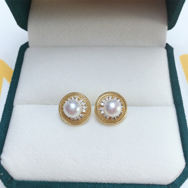 96 Natural Pearl Pendant Earrings Simple Round Freshwater Pearl Set Jewelry Retro Fashion Jewelry