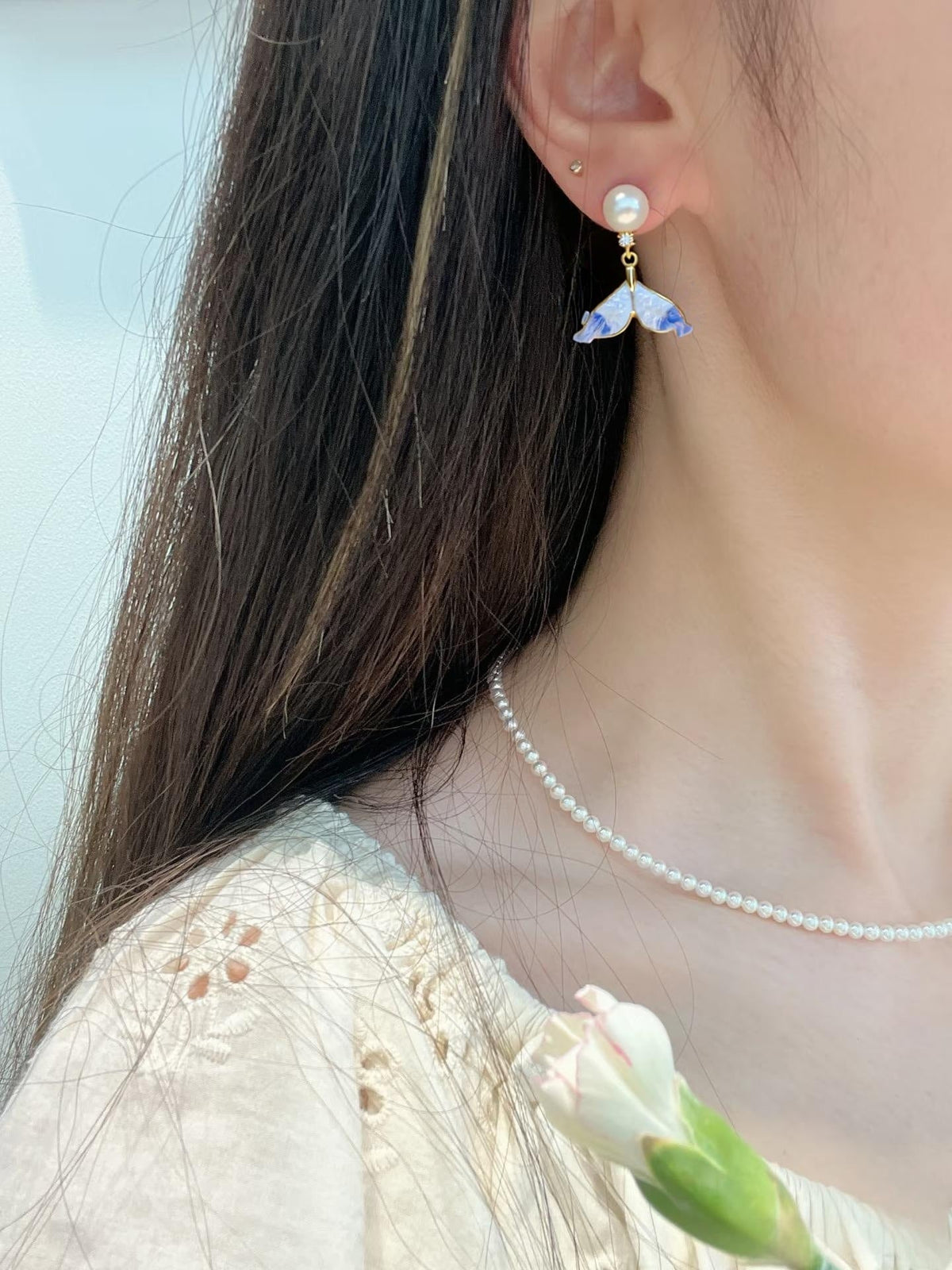 81 Natural freshwater pearl earrings for women with gradient sea salt crushed ice crystals pearl earrings