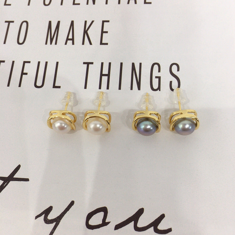 71 Natural freshwater pearl earrings Light luxury simple square pearl earrings Elegant women's jewelry