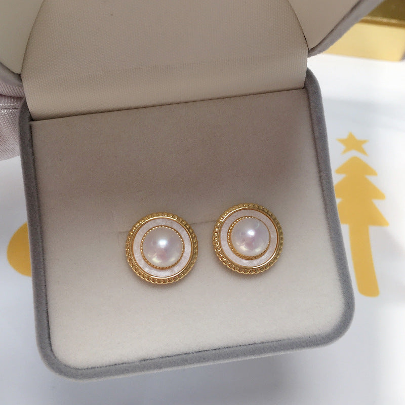 79 Natural freshwater pearl earrings for women round imitation shell earrings fashionable elegant earrings