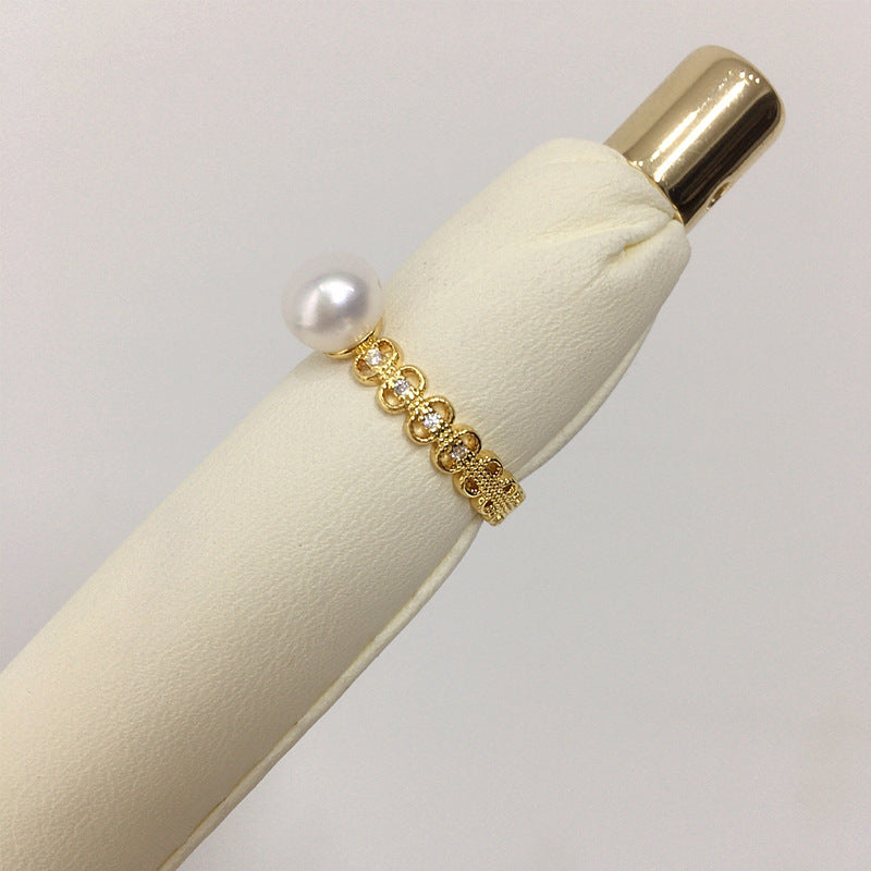 69 Natural freshwater pearl ring Opening ring Fashionable hot selling style Women's ring sparkling small light bulb pearl jewelry
