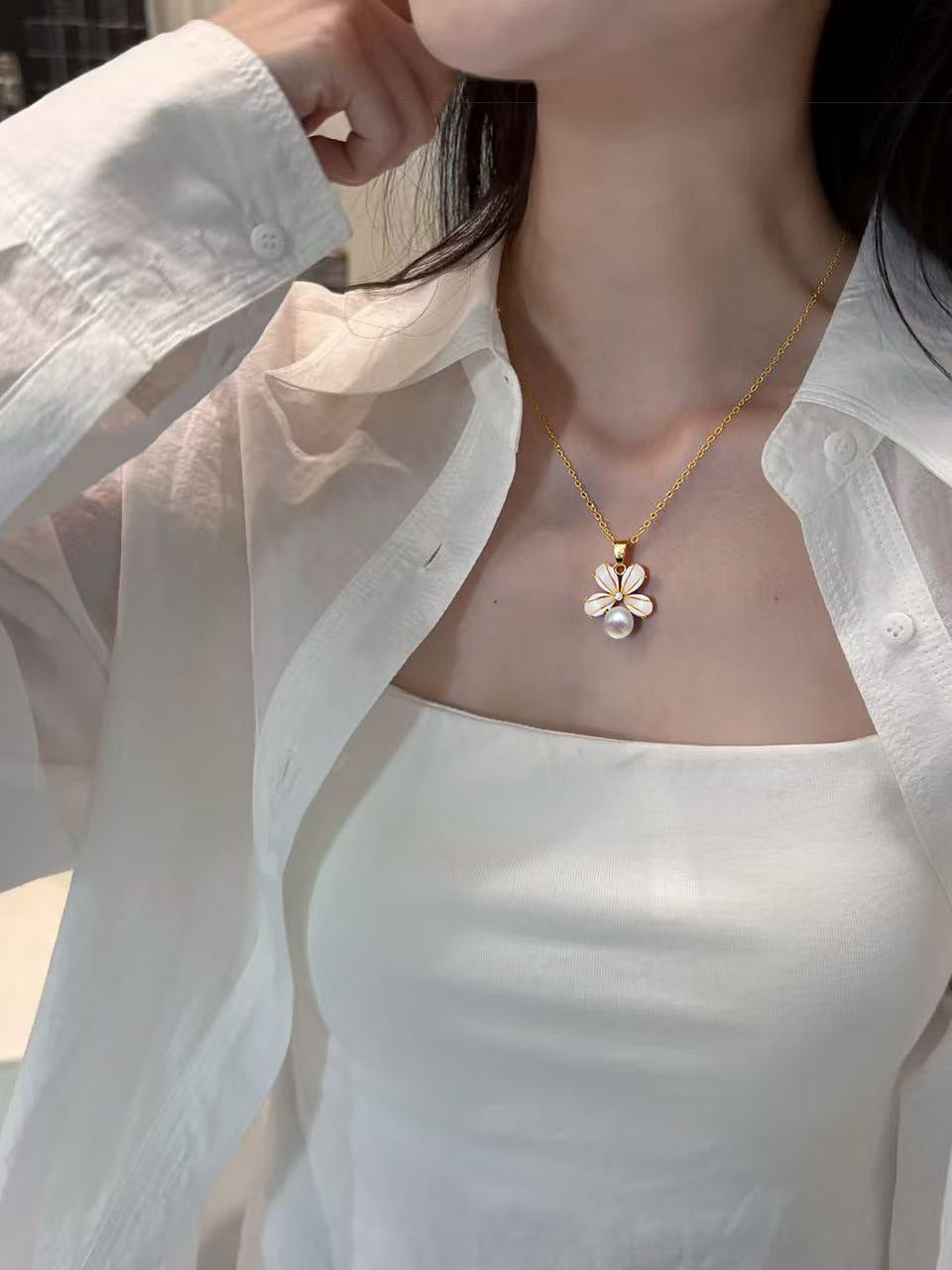 93 Natural Freshwater Pearl Pendant Ring Earrings Fresh Small Flowers Natural Freshwater Pearl Jewelry Set Simple Premium Gift