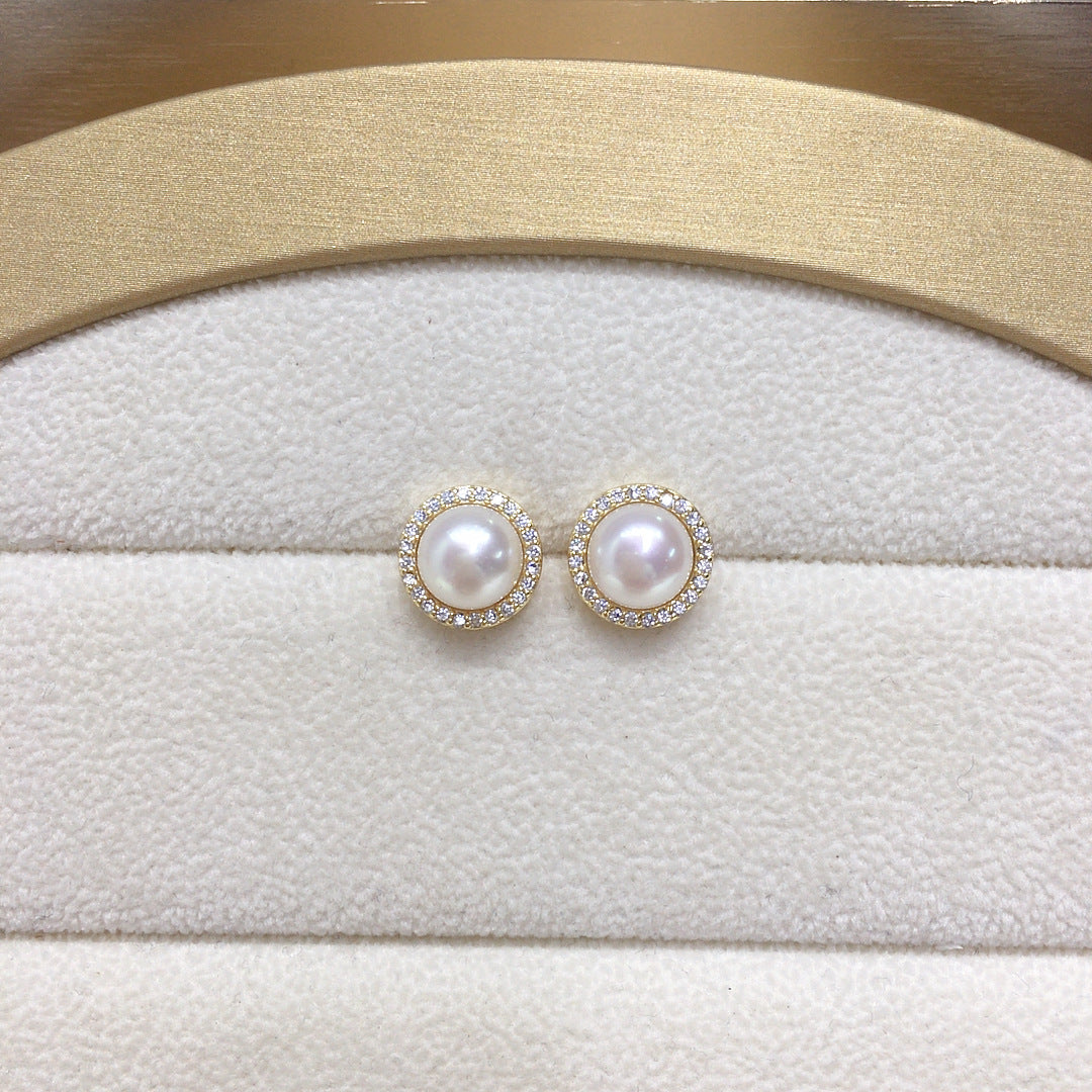 85 Grade High-Gloss Flawless Micro-Inlaid Zircon Round Natural Freshwater Pearl Pendant Earring Ring Set Gift