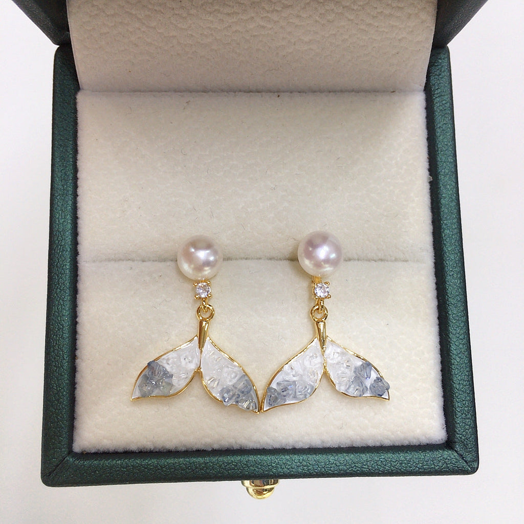 81 Natural freshwater pearl earrings for women with gradient sea salt crushed ice crystals pearl earrings