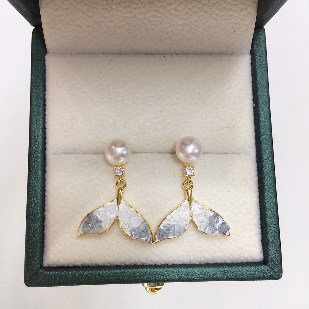 81 Natural freshwater pearl earrings for women with gradient sea salt crushed ice crystals pearl earrings