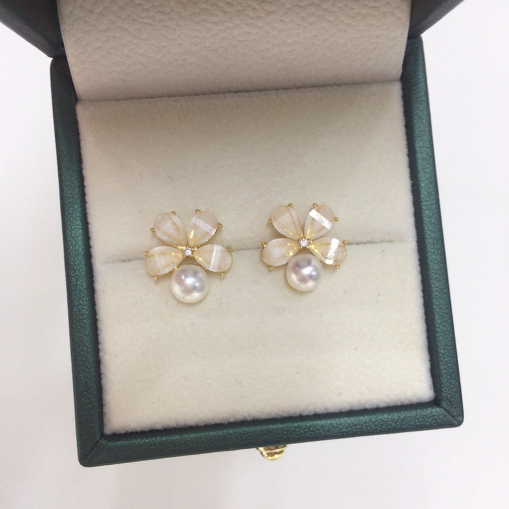 98 Natural freshwater pearl pendant earring set small fresh flower pearl set fashionable temperament pearl jewelry