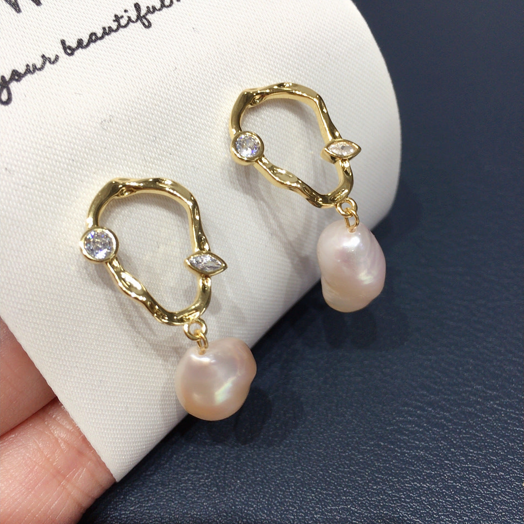 87 Natural freshwater pearl earrings for women's fashion temperament Pearl earrings hot selling round earrings