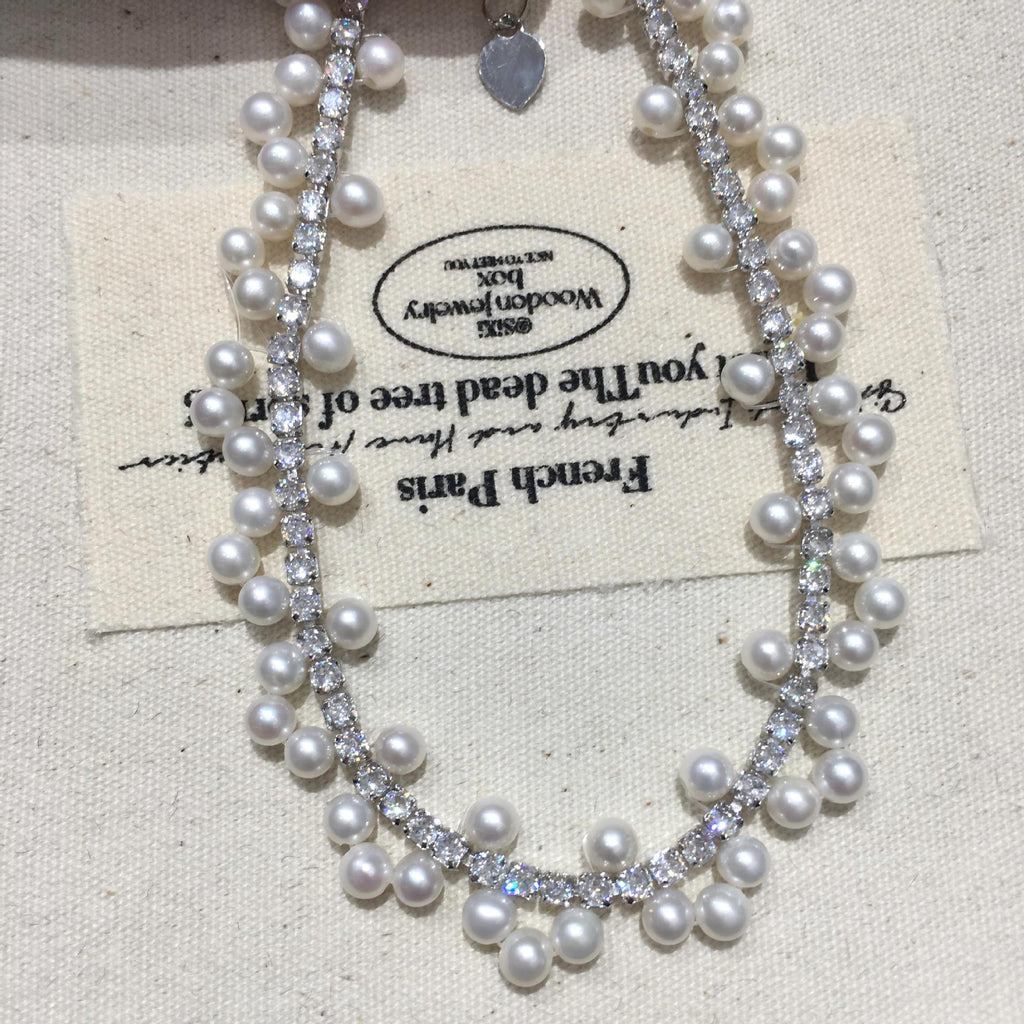 49 Hand-woven Pearl Bracelet, Natural Freshwater Pearl Bracelet for Women, Sparkling Zirconium Bracelet