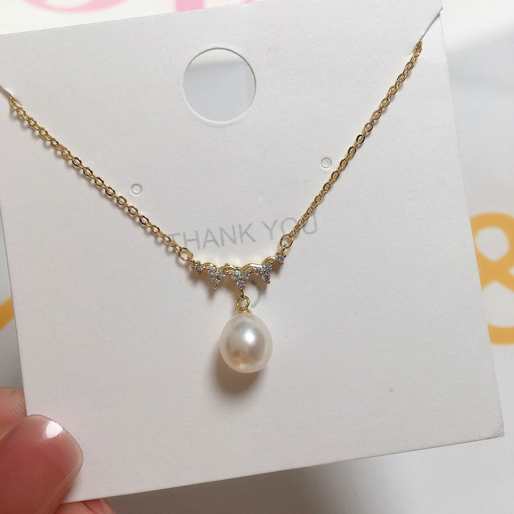 57 Natural Freshwater Pearl Pendant Wave Collarbone Chain Fashionable Micro-Inlaid Zircon Necklace
