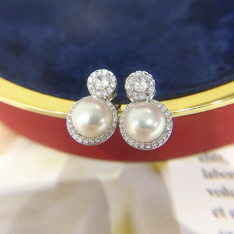 83 Natural freshwater pearl earrings women's fashion temperament Pearl earrings hot selling round earrings