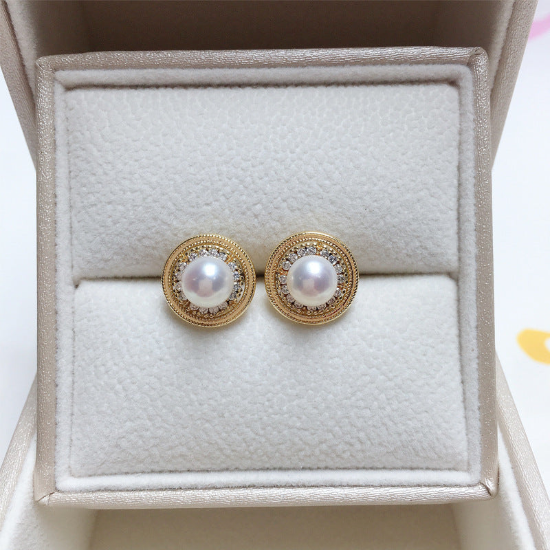 96 Natural Pearl Pendant Earrings Simple Round Freshwater Pearl Set Jewelry Retro Fashion Jewelry