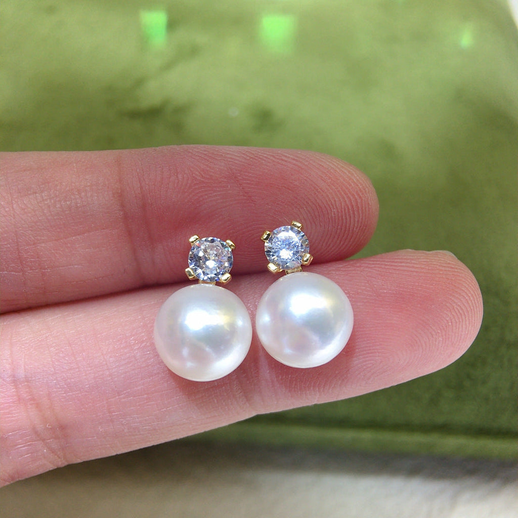 3 Natural freshwater pearl earrings 10mm shiny pearl earrings temperament fashionable women's jewelry