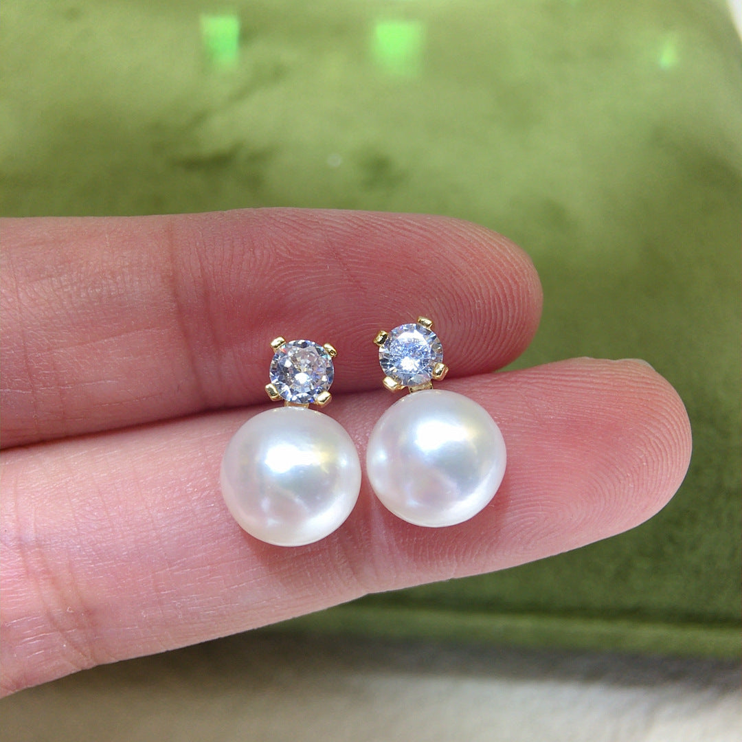 3 Natural freshwater pearl earrings 10mm shiny pearl earrings temperament fashionable women's jewelry