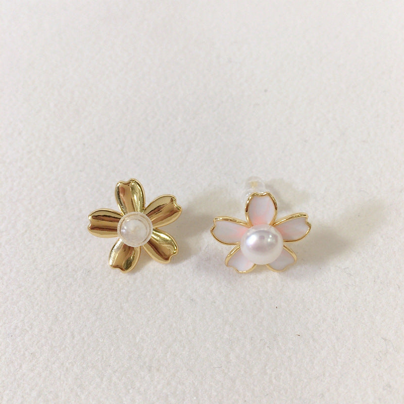 99 Natural Freshwater Pearl Earrings Women Sweet Cherry Blossom Powder Drip Oil Pearl Earrings
