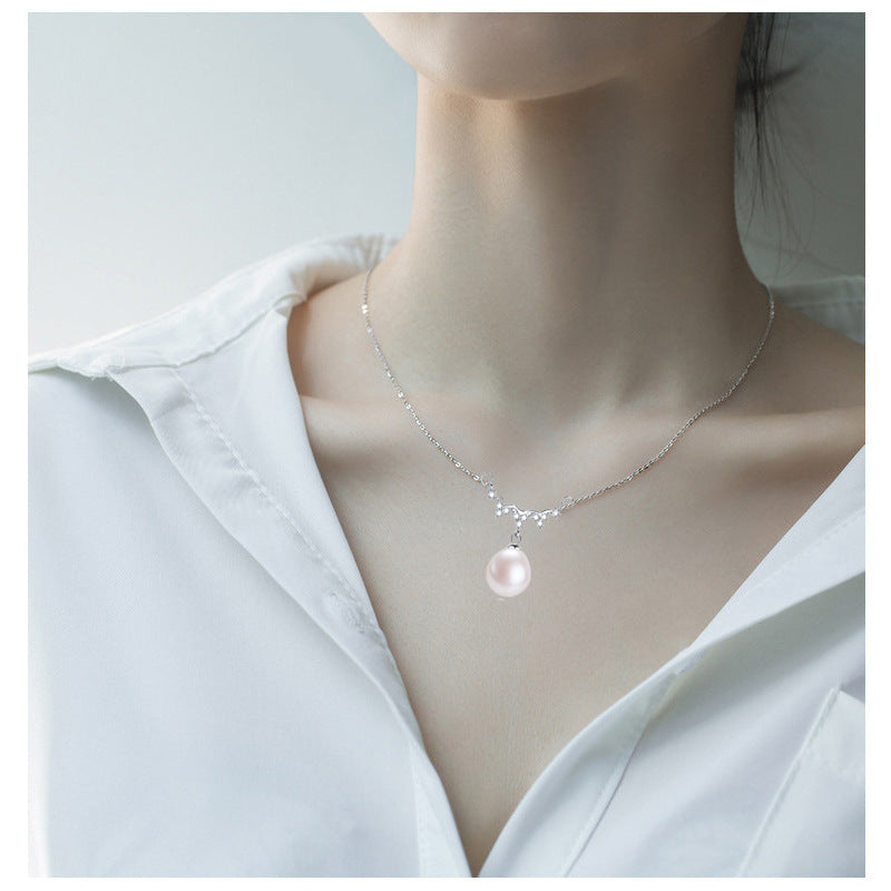 57 Natural Freshwater Pearl Pendant Wave Collarbone Chain Fashionable Micro-Inlaid Zircon Necklace