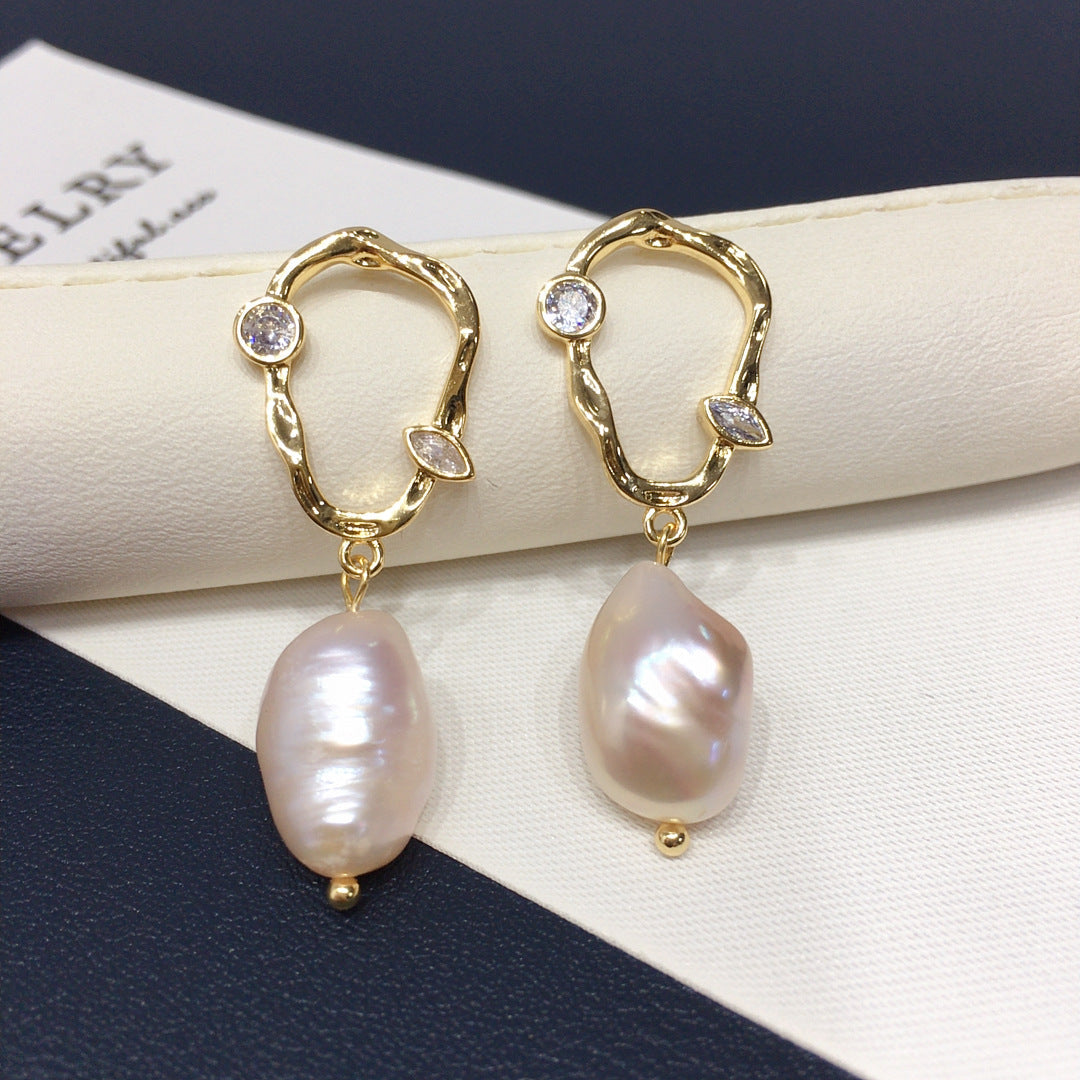 87 Natural freshwater pearl earrings for women's fashion temperament Pearl earrings hot selling round earrings