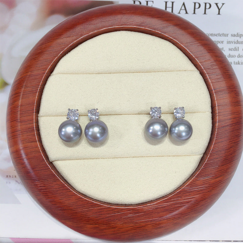 3 Natural freshwater pearl earrings 10mm shiny pearl earrings temperament fashionable women's jewelry