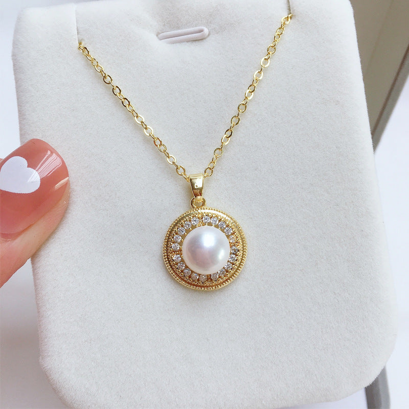 96 Natural Pearl Pendant Earrings Simple Round Freshwater Pearl Set Jewelry Retro Fashion Jewelry