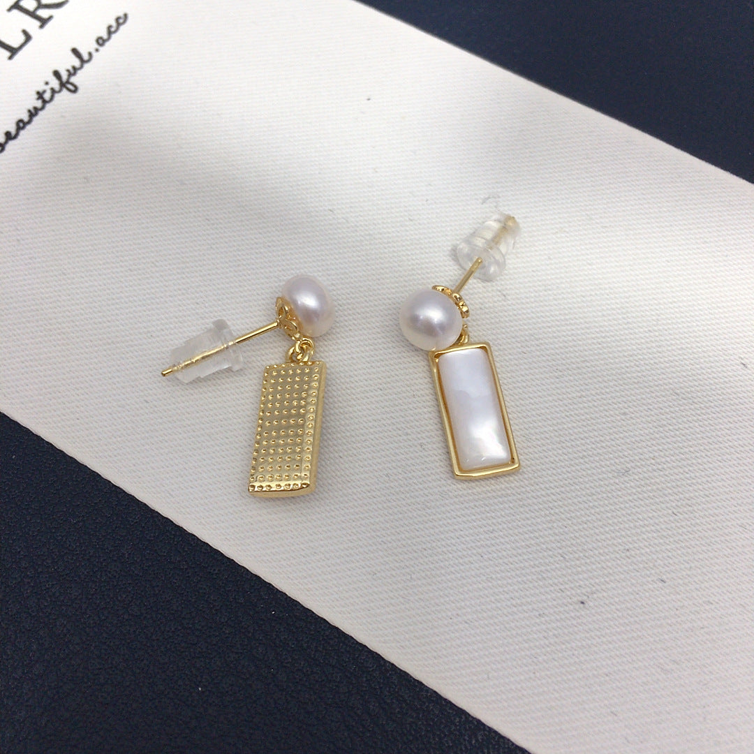 92 Natural freshwater pearl fashionable geometric long strips natural seashells dynamic earrings high-quality jewelry