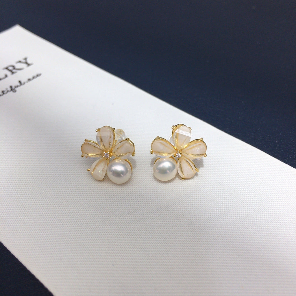 93 Natural Freshwater Pearl Pendant Ring Earrings Fresh Small Flowers Natural Freshwater Pearl Jewelry Set Simple Premium Gift