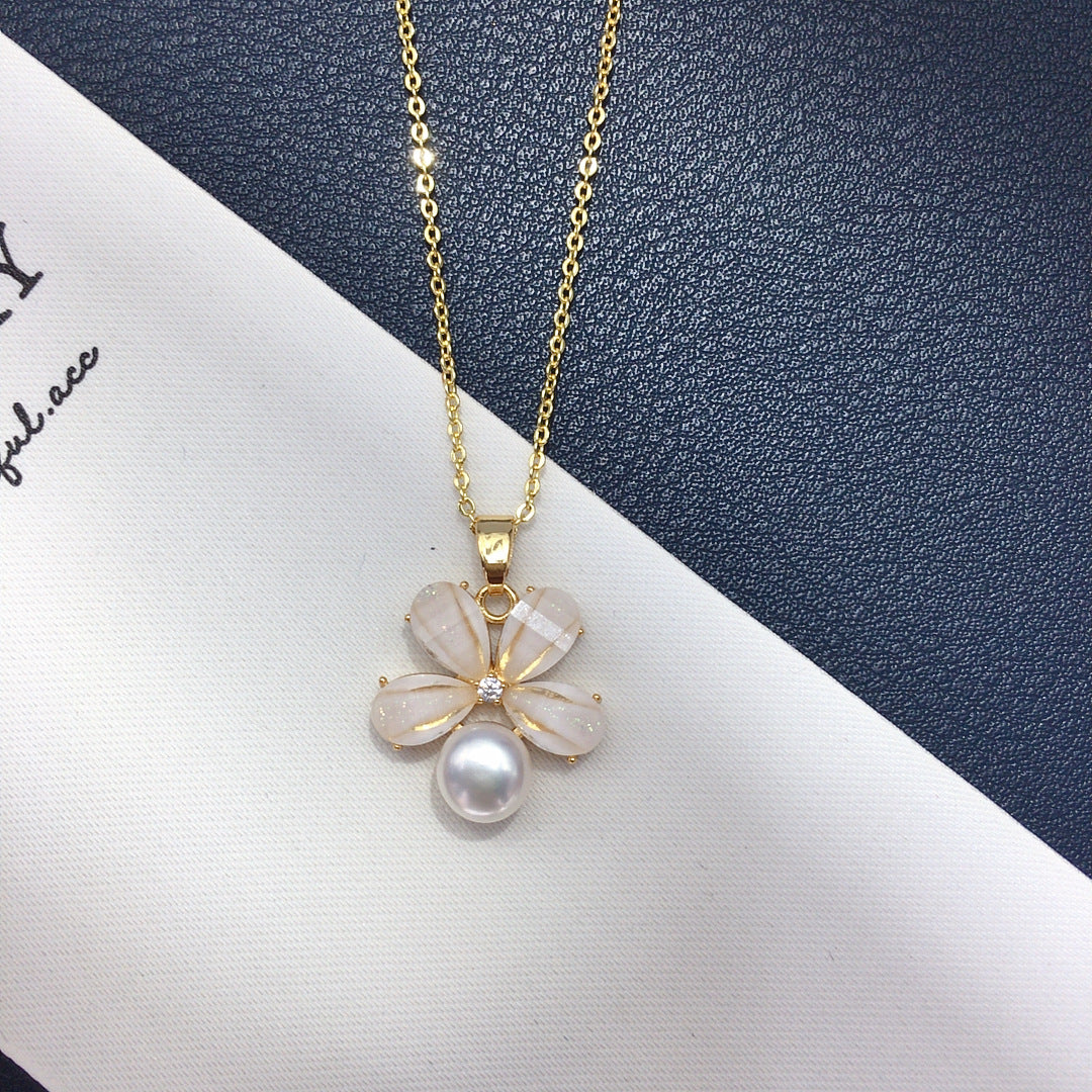 93 Natural Freshwater Pearl Pendant Ring Earrings Fresh Small Flowers Natural Freshwater Pearl Jewelry Set Simple Premium Gift