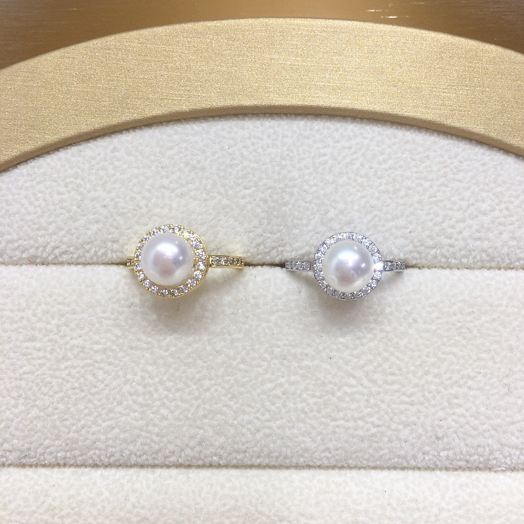 85 Grade High-Gloss Flawless Micro-Inlaid Zircon Round Natural Freshwater Pearl Pendant Earring Ring Set Gift