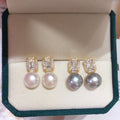 97 Natural Freshwater Pearl Earrings for Women Hexagonal Star Micro-inlaid Zircon Pearl Earrings Natural Seashell Mother-of-Pearl Earrings