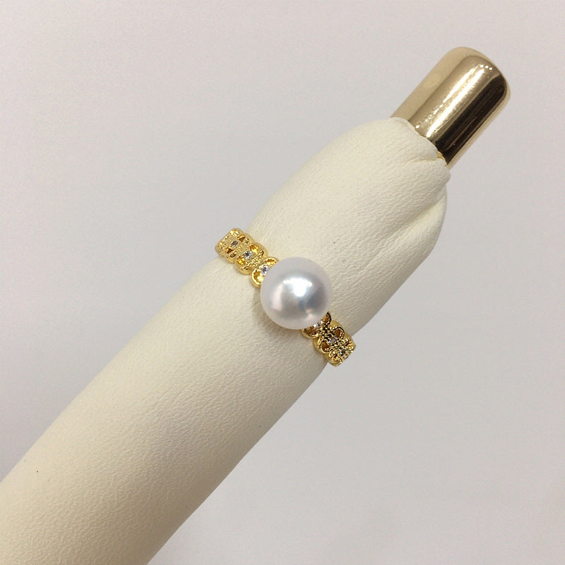 69 Natural freshwater pearl ring Opening ring Fashionable hot selling style Women's ring sparkling small light bulb pearl jewelry