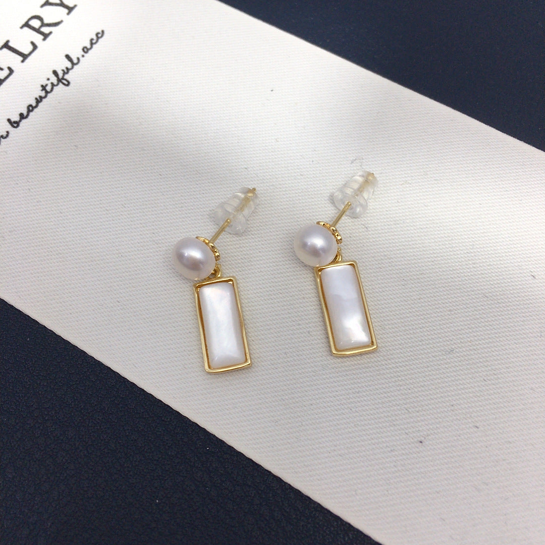 92 Natural freshwater pearl fashionable geometric long strips natural seashells dynamic earrings high-quality jewelry