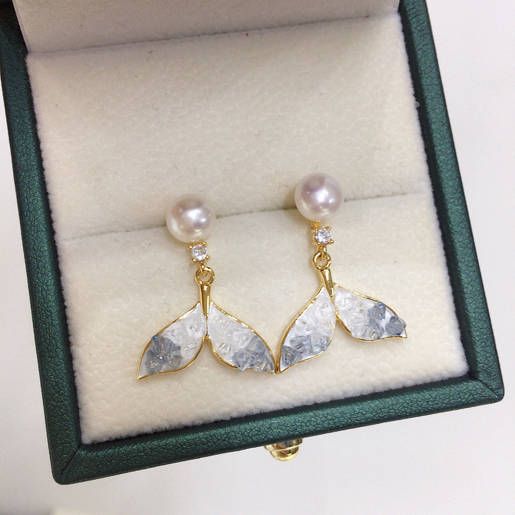 81 Natural freshwater pearl earrings for women with gradient sea salt crushed ice crystals pearl earrings