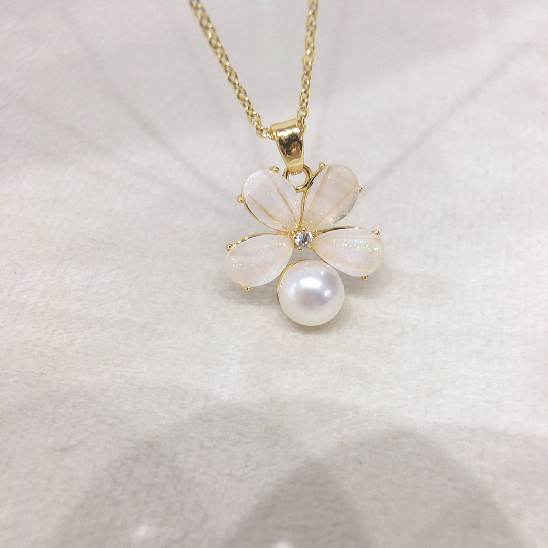 98 Natural Freshwater Pearl Pendant Earring Set, Small Fresh Flower Pearl Set, Fashionable Elegant Pearl Jewelry