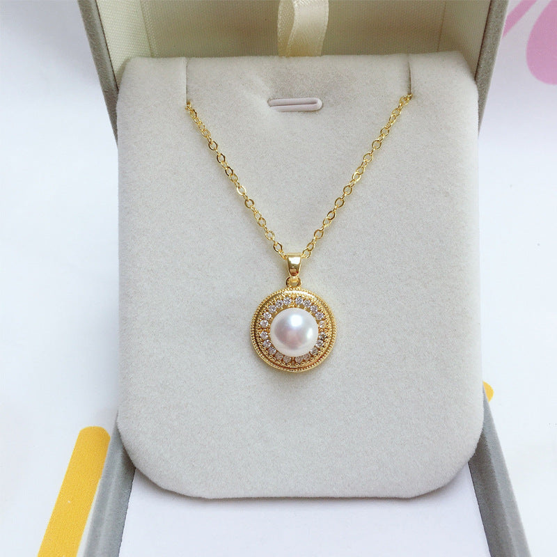 96 Natural Pearl Pendant Earrings Simple Round Freshwater Pearl Set Jewelry Retro Fashion Jewelry