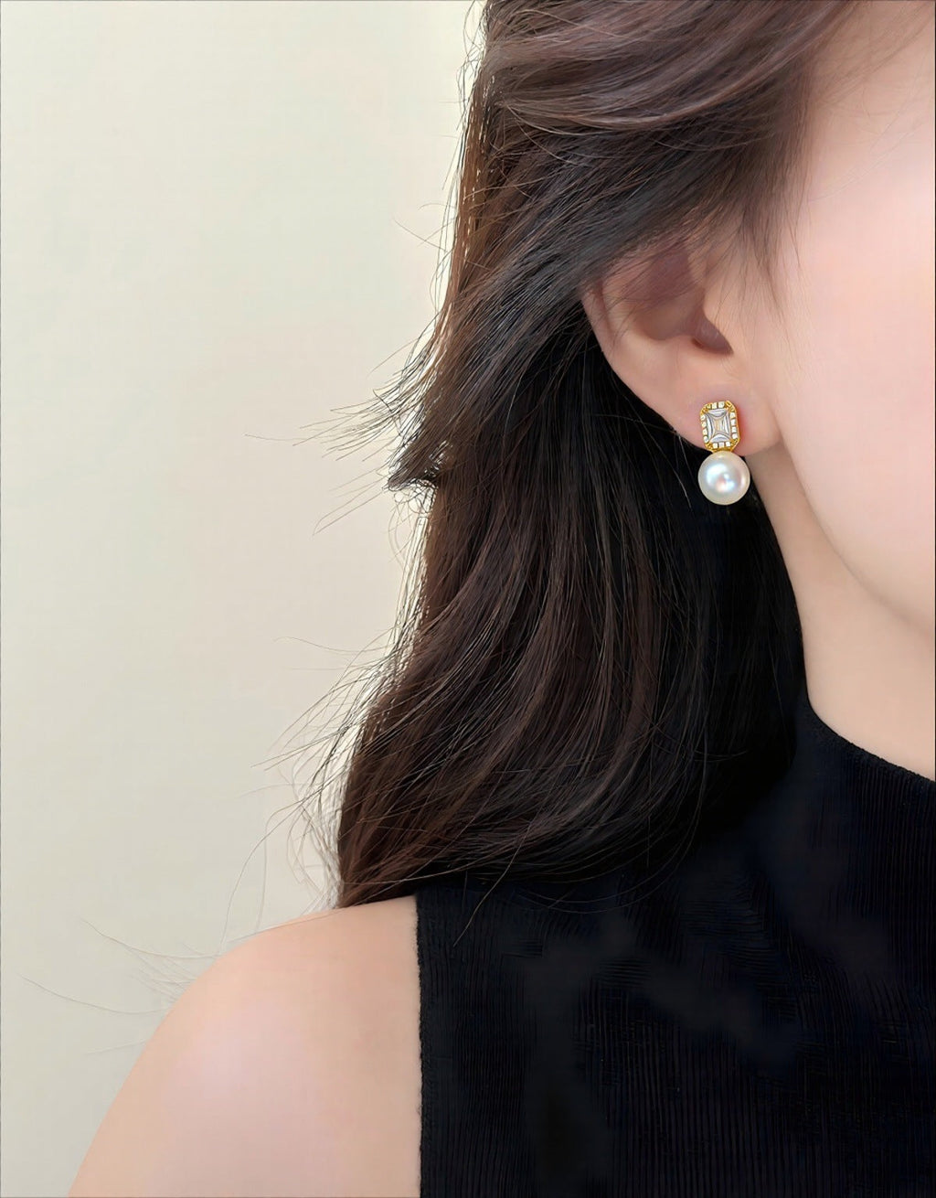 97 Natural Freshwater Pearl Earrings for Women Hexagonal Star Micro-inlaid Zircon Pearl Earrings Natural Seashell Mother-of-Pearl Earrings
