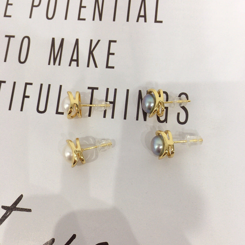 71 Natural freshwater pearl earrings Light luxury simple square pearl earrings Elegant women's jewelry